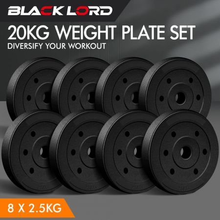 BLACK LORD 20kg Weight Plate Set Barbell Dumbbell Weight Lift Bench Squat Rack