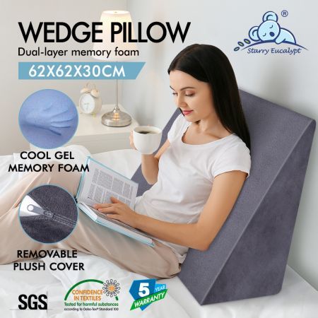 Starry Eucalypt Wedge Pillow Memory Foam Cool Gel PLUSH Cover Back support