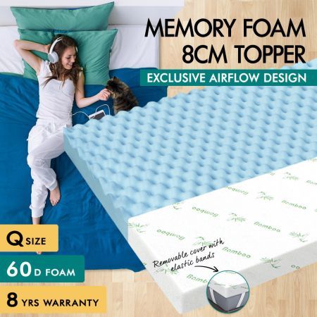 S.E.Memory Foam Topper Airflow Zone Bed Mattress Cool Gel Bamboo 8cm Queen