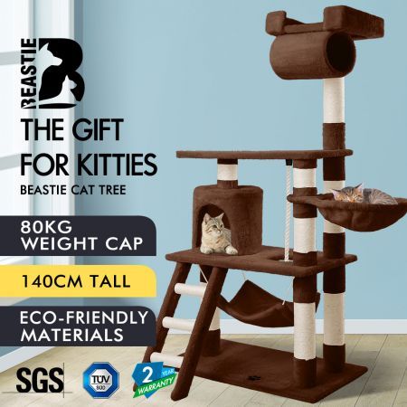 Beastie Cat Tree Scratching Post Scratcher Tower Condo House Furniture Wood 140