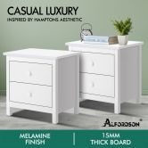 ALFORDSON 2x Bedside Table Hamptons Nightstand Storage Side End 2 Drawers White
