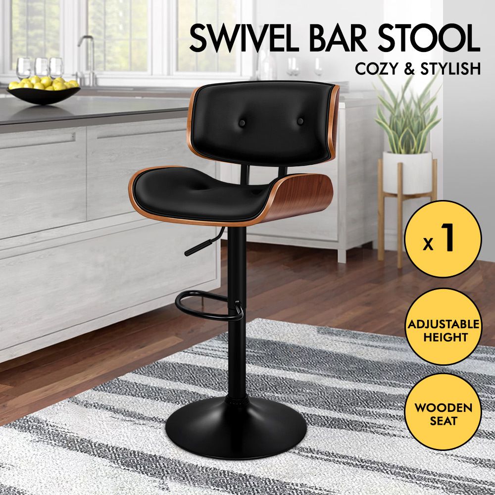 ALFORDSON 1x Bar Stool Kitchen Swivel Chair Wooden Leather Gas Lift Odette