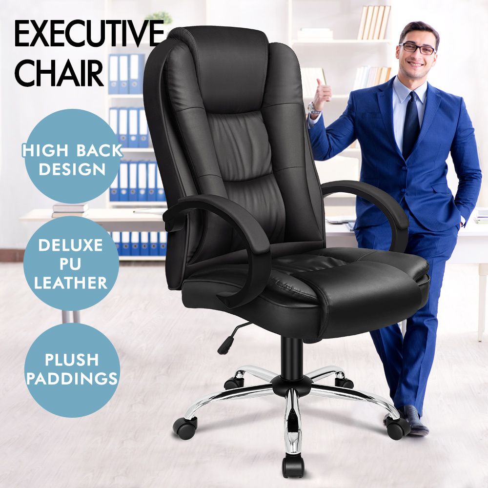 ALFORDSON Executive Office Chair PU Leather Computer Gaming Racer Black ...