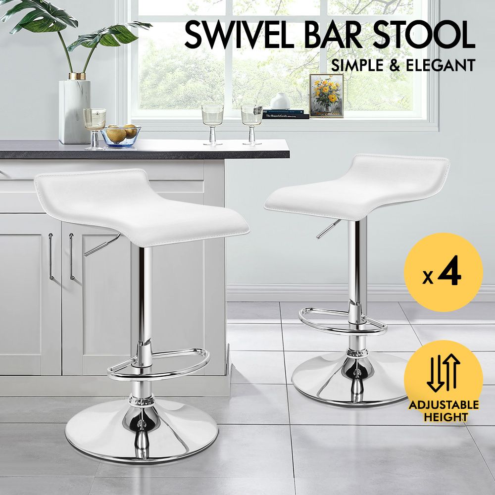 ALFORDSON 4x Bar Stools Saxton Kitchen Swivel Chair Leather Gas Lift WHITE