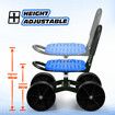 Garden Seat Stool with Wheels Pad Farm Cart Rolling Gardening Work Folding Height Adjustable 360 Degree Rotate Home Yard Weeding Helper Blue