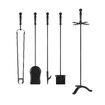 5PCS Fireplace Tool Set Fire Poker Firepit Tongs Accessories Brush Shovel Cast Iron Black