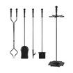 5PCS Fireplace Tool Set Firepit Accessories Poker Fire Tongs Shovel Brush Black Cast Iron