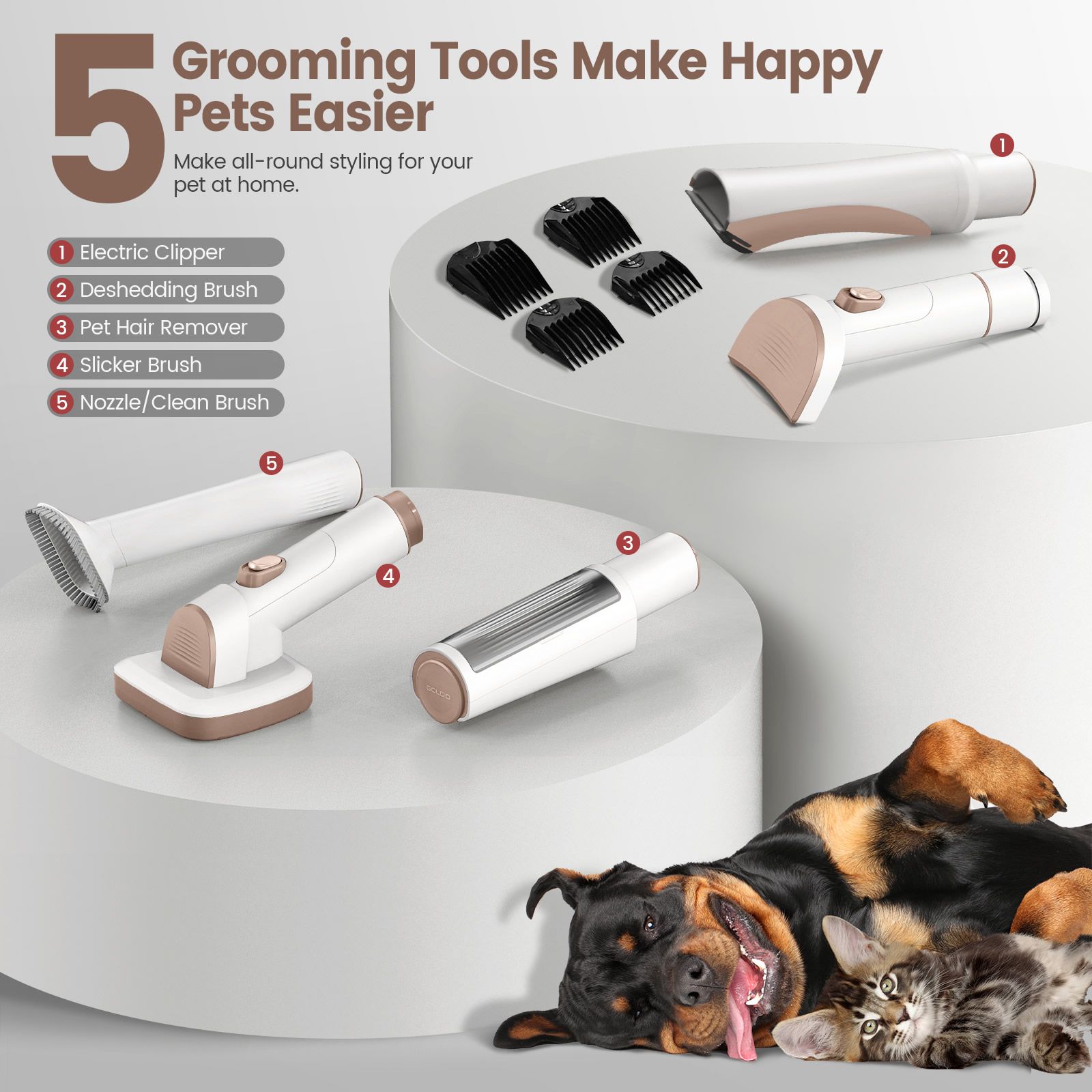 Pet Grooming Kit Vacuum Cleaner Dog Cat Hair Remover Clipper Deshedding