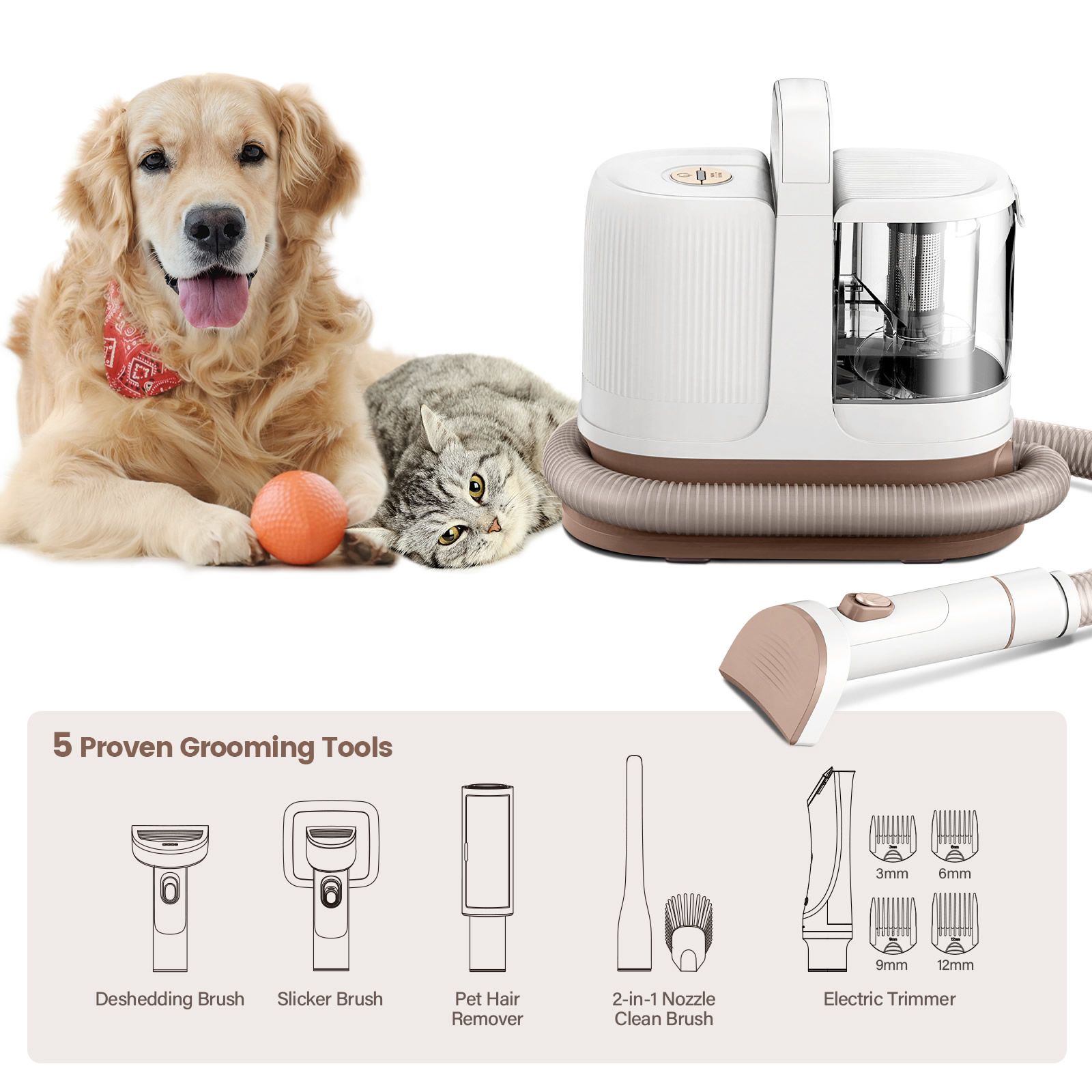 Pet Grooming Kit Vacuum Cleaner Dog Cat Hair Remover Clipper Deshedding