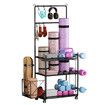 Yoga Mat Ball Storage Rack Weight Dumbbell Kettlebell Shelves Shelf Garage Racking Holder Steel Stand Gym Organizer with Hooks Wheels