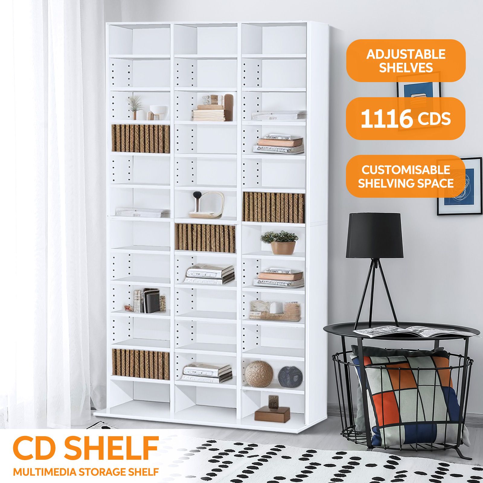 Bookshelf Media Storage Shelf 528 DVD 1116 CD Display Cabinet Rack