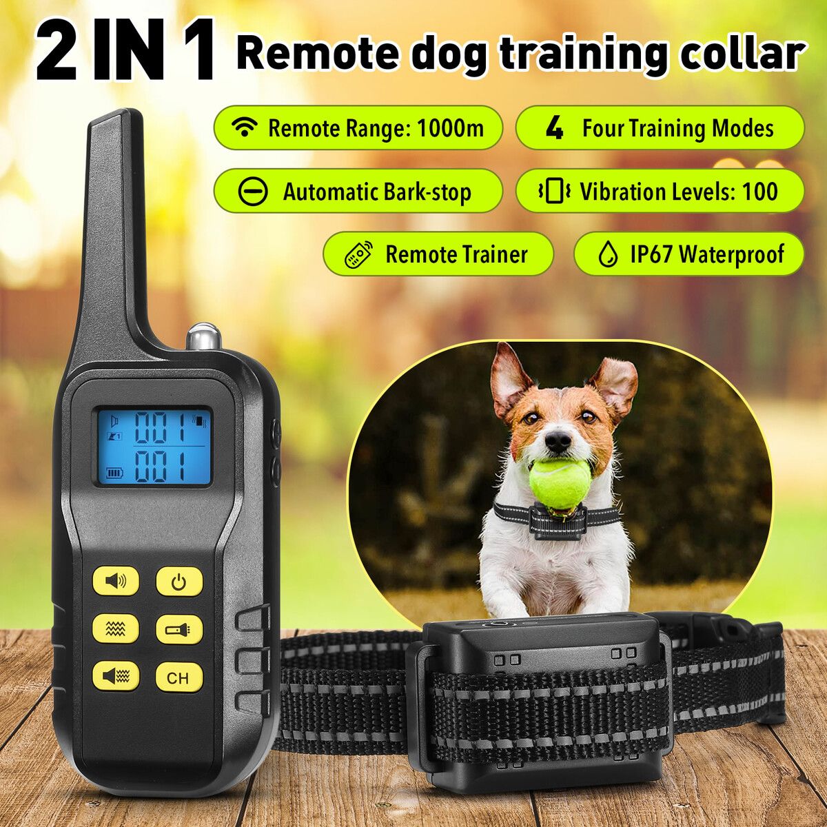 Dog Training Collar Remote Control 1000M Anti Bark Clicker Vibration Pet Obedience Correction Trainer Auto Stop Barking Safe Waterproof