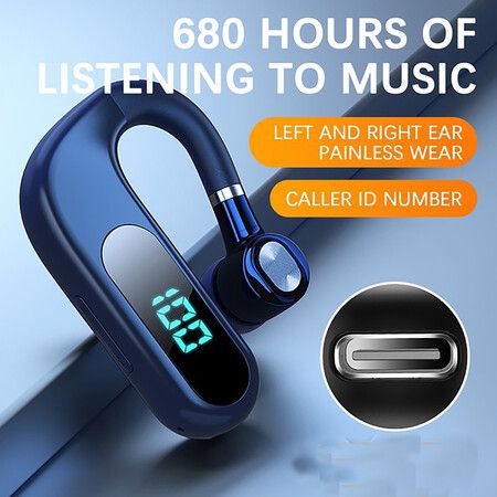 Newest Single Ear Stereo In-ear Earphone Long Standby Bluetooth Wireless Business Headset Hands-free Driving Stereo Earbuds Color Blue