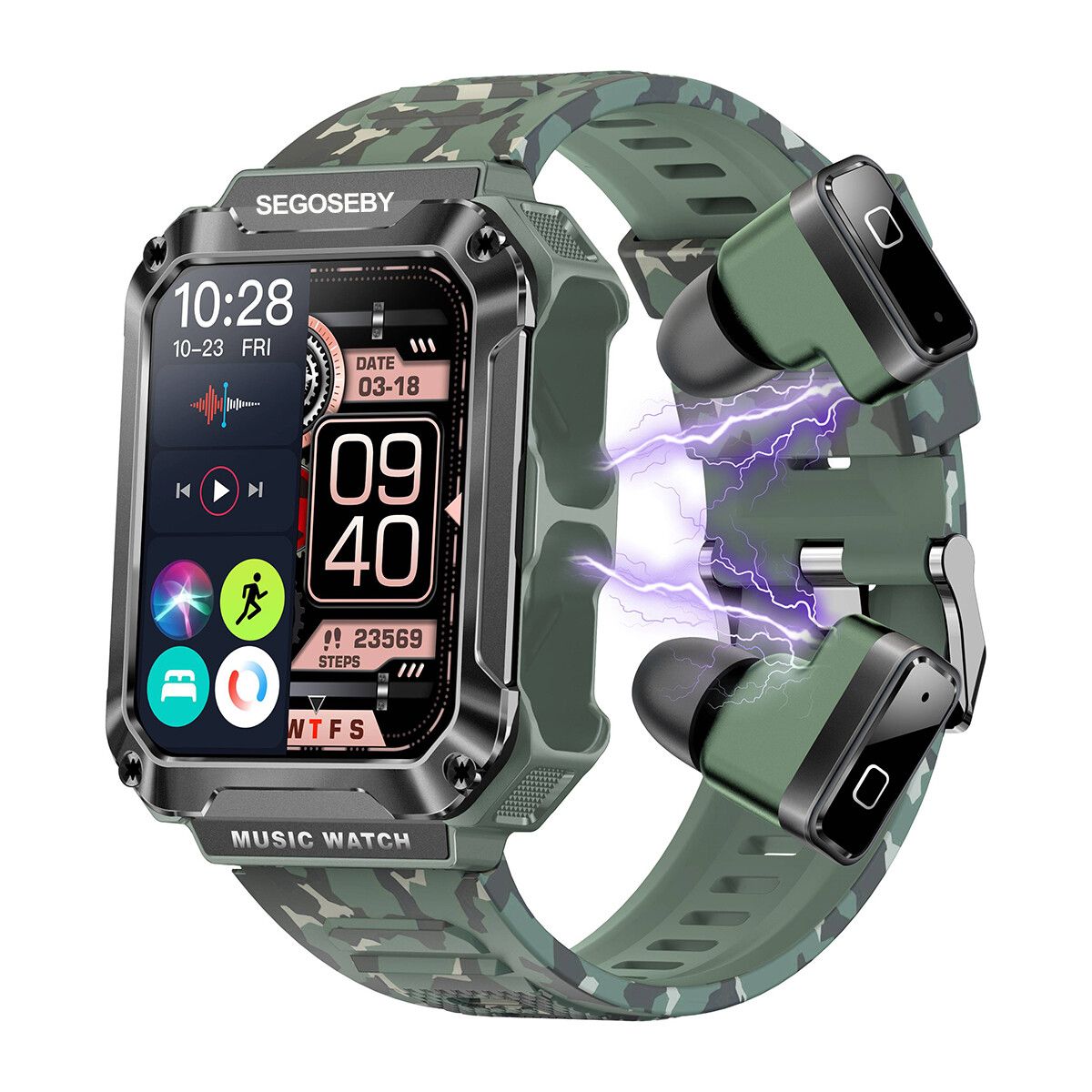 2023 Newest Smart Watch With Earbuds 3 in 1 Fitness Tracker 1.96inch HD Screen 4GB Large Memory Bluetooth Call Sports Men Color Green