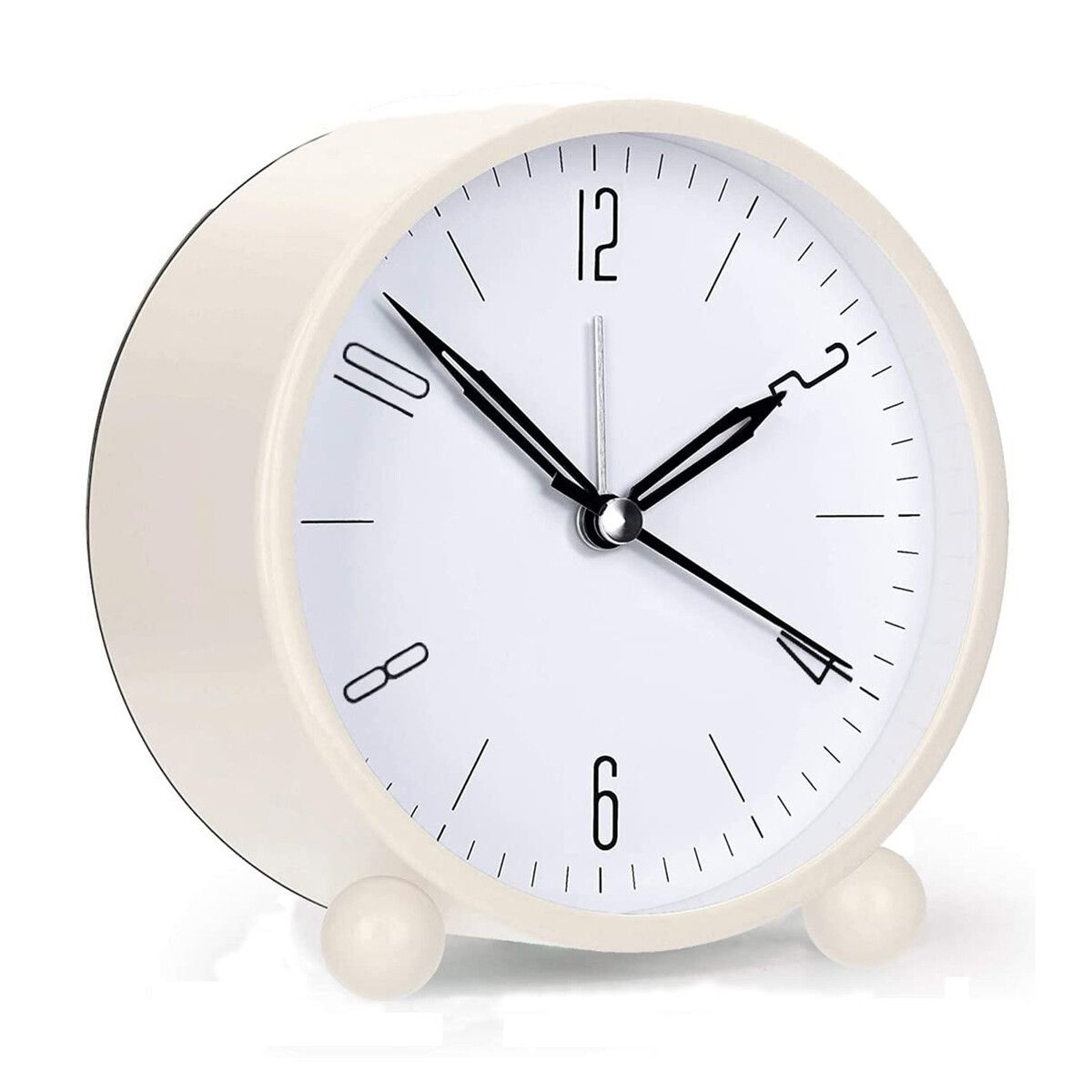 Alarm Clock,4 inch Super Silent Non Ticking Small Clock with Night Light,Battery Operated,Simply Design,for Bedroon,Bedside,Desk (White)