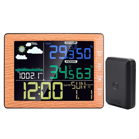 Color Screen Clock Wireless Weather Station With Indoor And Outdoor Temperature And Humidity Gauge Sound Forecast Control