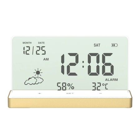 Digital Clock With Temperature And Humidity Date For Office Travel Room(1 Pack,Gold)
