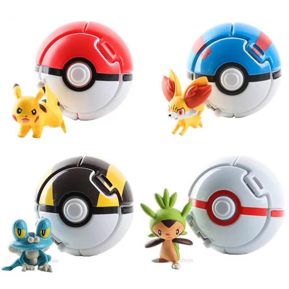 4Pcs/Lot Pokemon Elf Grasping The PokeBall Toys, 7CM Cartoon Movie With Pikachu Figures Educational Toys