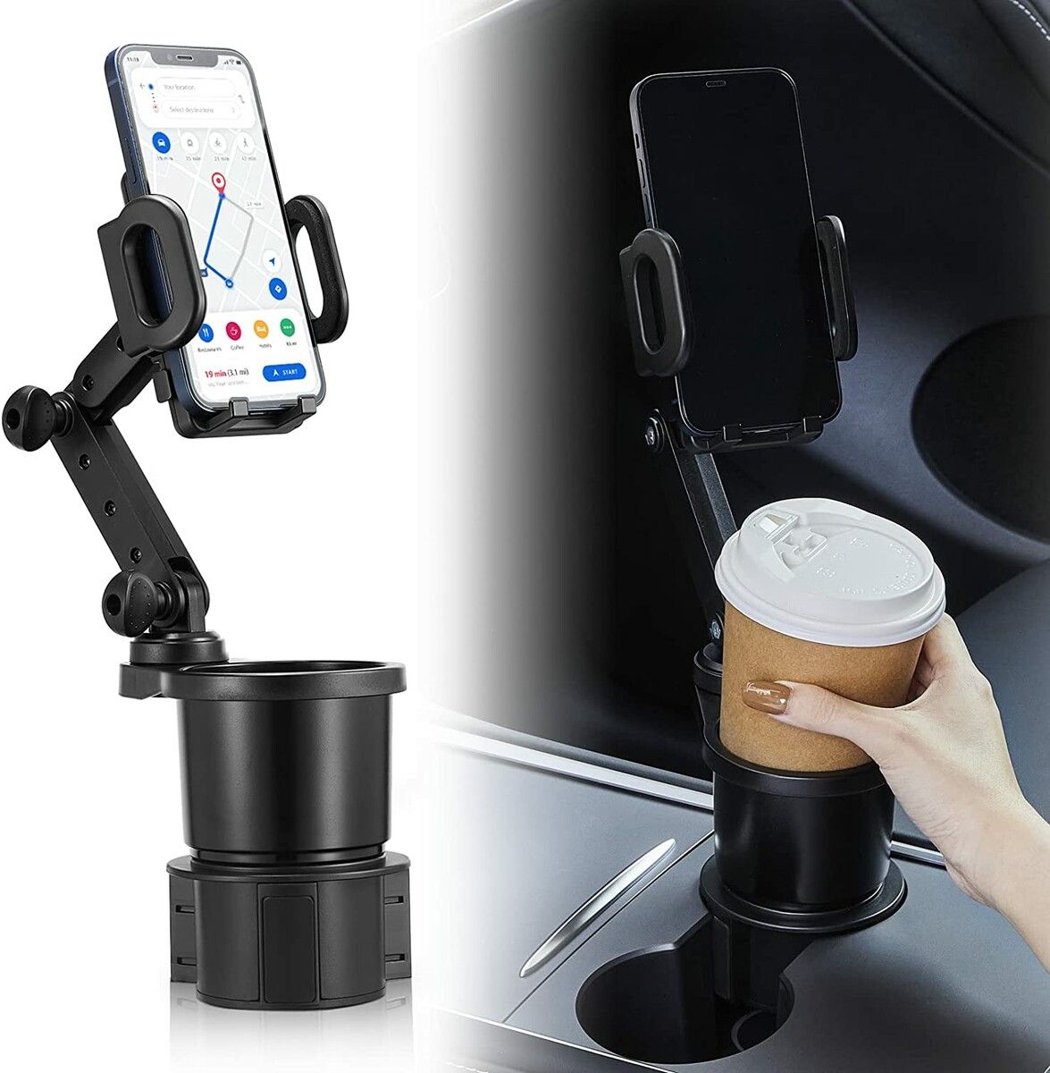 2 in 1 Car Phone Cup Holder Mount Multifunctional Cup Holder Expander