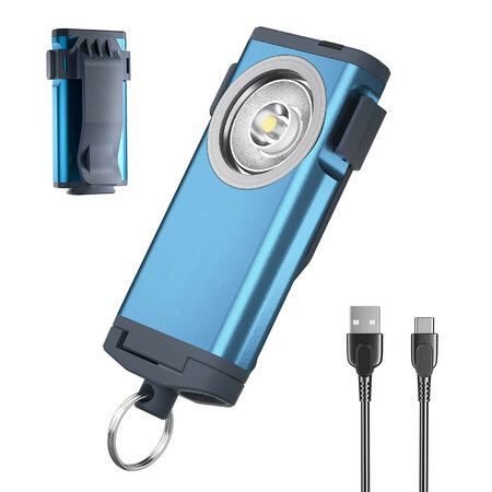 Mini Flashlight Keychain 500 Lumens Rechargeable Pocket Flashlight Magnetic Hat Clip for Travel,Walking,Hiking-Blue