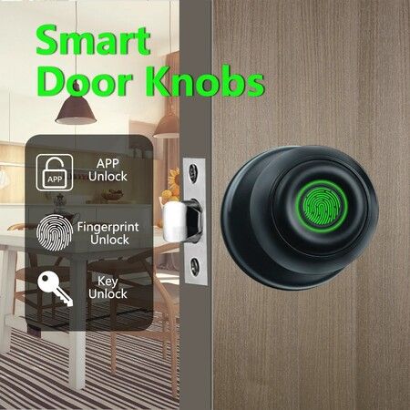 Fingerprint Door Knob Biometric Smart Lock with APP Remote Control for Bedroom, Office, Apartment, Hotel, Cloakroom