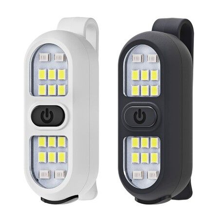 Clip on Flashlight Running Light Rechargeable LED Work Light Warning Flashing for Camping Hiking(2 Pack-Black+White)