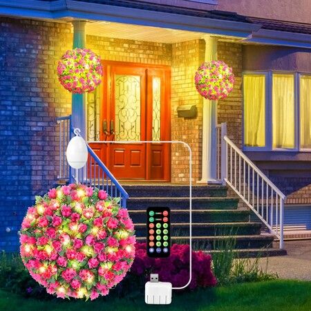 USB Rotating Rose Flower Ball Light with Remote Control and Rotation Function, for Weddings, Holiday Parties, Home Decorations, Balconies, Courtyards