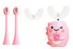 Kids U Shaped Electric Toothbrush with 4 Brush Heads, with 5 Modes, Cartoon Dinosaur 360-Degree Cleaning IPX7 Waterproof Design (6-12 Age (Pink))