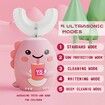 Kids U Shaped Electric Toothbrush with 4 Brush Heads, with 5 Modes, Cartoon Dinosaur 360-Degree Cleaning IPX7 Waterproof Design (6-12 Age (Pink))