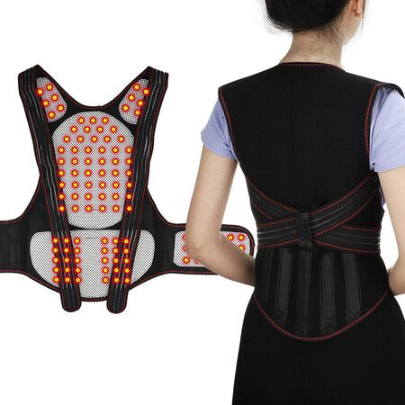 L Size Tourmaline Self-Heating Back Support 108pcs Magnets Therapy Spine Back Shoulder Lumbar Posture Corrector Vest Pain Relief Brace