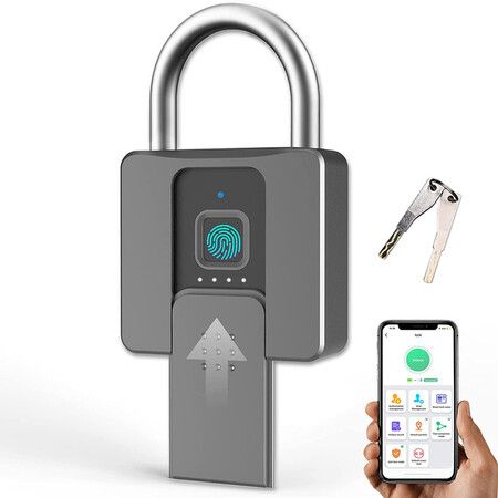 Fingerprint Padlock Zinc Alloy Smart Biometric Print Miniature Padlocks Door Waterproof Bluetooth App Keyless Unlock for Home Office