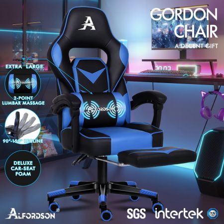 ALFORDSON ALFORDSON Gaming Chair with Lumbar Massage Racing Office Gordon - Black & Blue