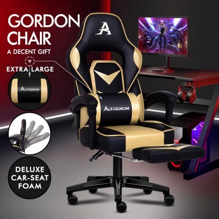 ALFORDSON Gaming Chair Office Seat Thick Padding Footrest Executive Racing Gold
