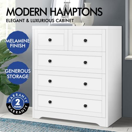 ALFORDSON 5 Chest of Drawers Hamptons Storage Cabinet Dresser Tallboy White