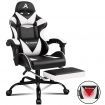 ALFORDSON Gaming Chair Office Executive Racing Footrest Seat PU Leather White