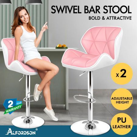 ALFORDSON 2x Bar Stools Willa Kitchen Gas Lift Swivel Chair Leather PINK