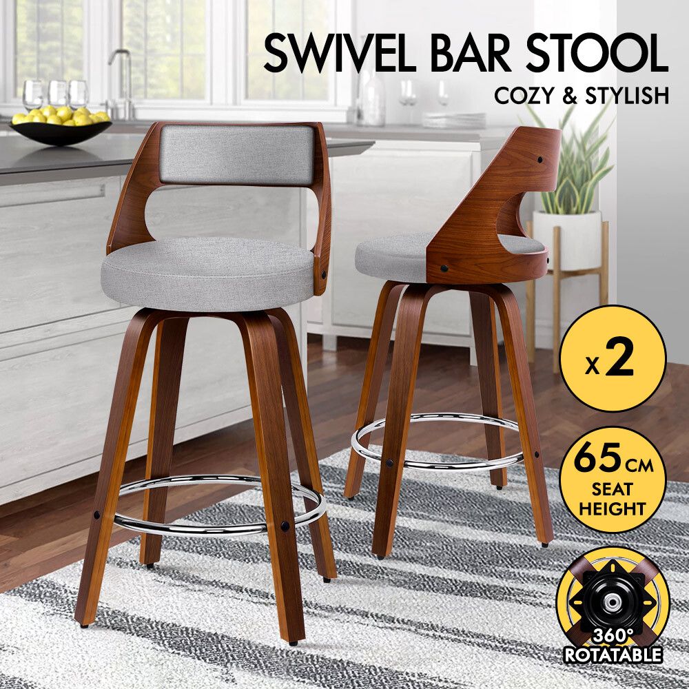 ALFORDSON 2x Wooden Bar Stools Eden Kitchen Barstools Swivel Dining Chair LIGHT GREY