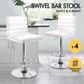 ALFORDSON 4x Bar Stools Ruel Kitchen Swivel Chair Leather Gas Lift WHITE