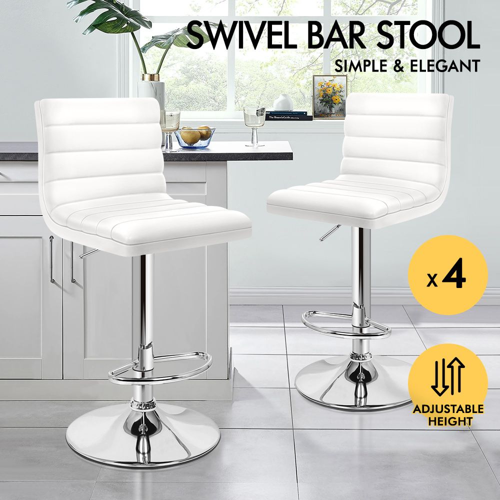 ALFORDSON 4x Bar Stools Ruel Kitchen Swivel Chair Leather Gas Lift WHITE