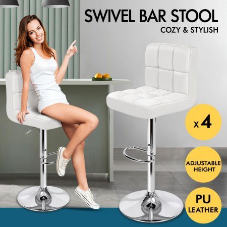 ALFORDSON 4x Bar Stools Ralph Kitchen Swivel Chair Leather Gas Lift WHITE