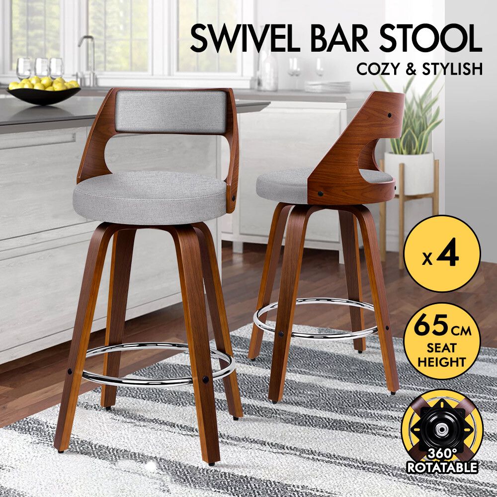 ALFORDSON 4x Wooden Bar Stools Eden Kitchen Barstools Swivel Dining Chair LIGHT GREY