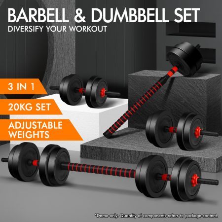 BLACK LORD 20kg Dumbbell Set 4in1 Adjustable Barbell Weight Home Gym Fitness