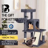 BEASTIE Cat Tree Scratching Post Scratcher Tower Condo House Furniture Wood 100CM