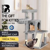 BEASTIE Cat Tree Scratching Post Scratcher Tower Condo House Furniture Wood 100CM