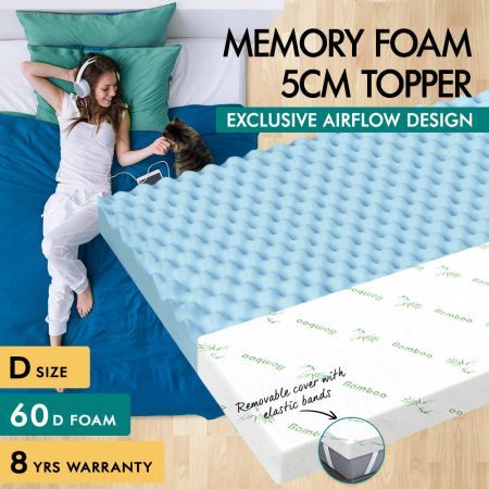 S.E. Memory Foam Mattress Topper Airflow Zone Cool Gel Bamboo Cover 5cm Double