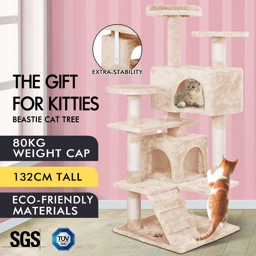 Beastie Cat Tree Scratching Post Scratcher Tower Condo House Furniture Wood 132