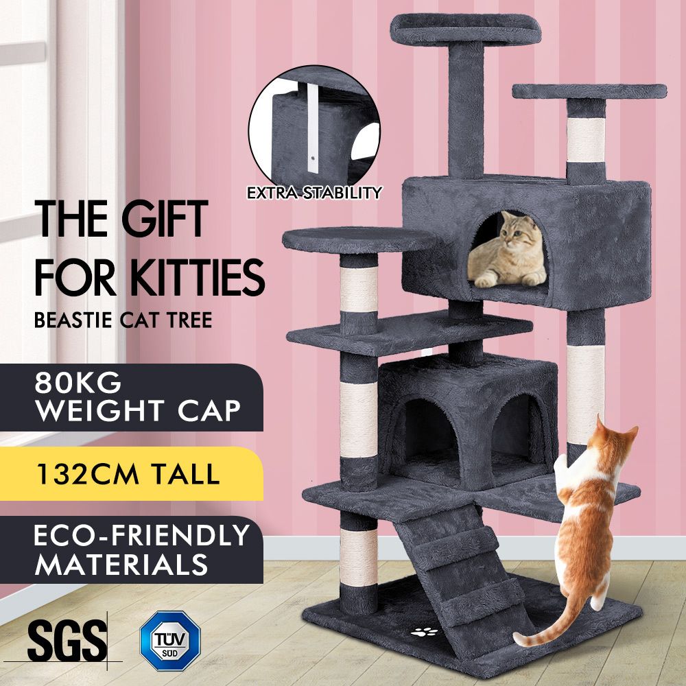 Beastie Cat Tree Scratching Post Scratcher Tower Condo House Furniture Wood 132