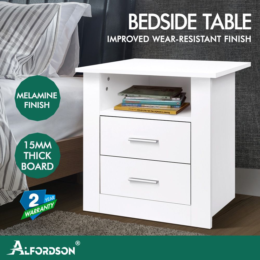 ALFORDSON Bedside Table Nightstand Storage Cabinet Side Table Classic White