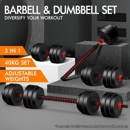 BLACK LORD 40kg Dumbbell Set 4in1 Adjustable Barbell Weight Home Gym Fitness