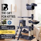Beastie Cat Tree Scratching Post Scratcher Tower Condo House Furniture Wood 140
